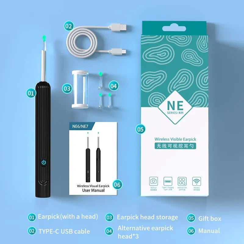 Revolutionary Smart Visual Ear Cleaner with 1296P Camera, USB-C Charging, WIFI Connectivity & 6 LED Lights for Effortless Ear Wax Removal